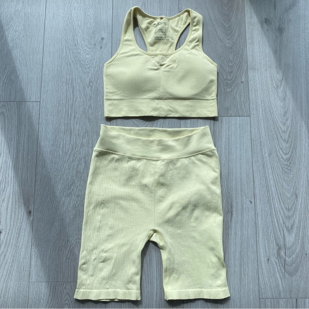 H&M Yellow Ribbed Sports Bra and Shorts Set